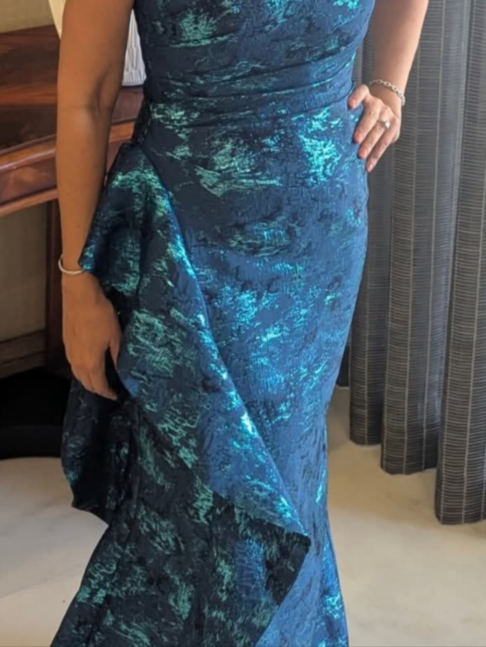 Teri Jon Metallic Jacquard Evening Gown - Picture 5 of 6